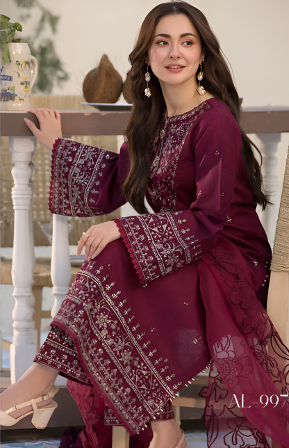 Poshak Villa 3 Piece Lawn Embroidered PV-044