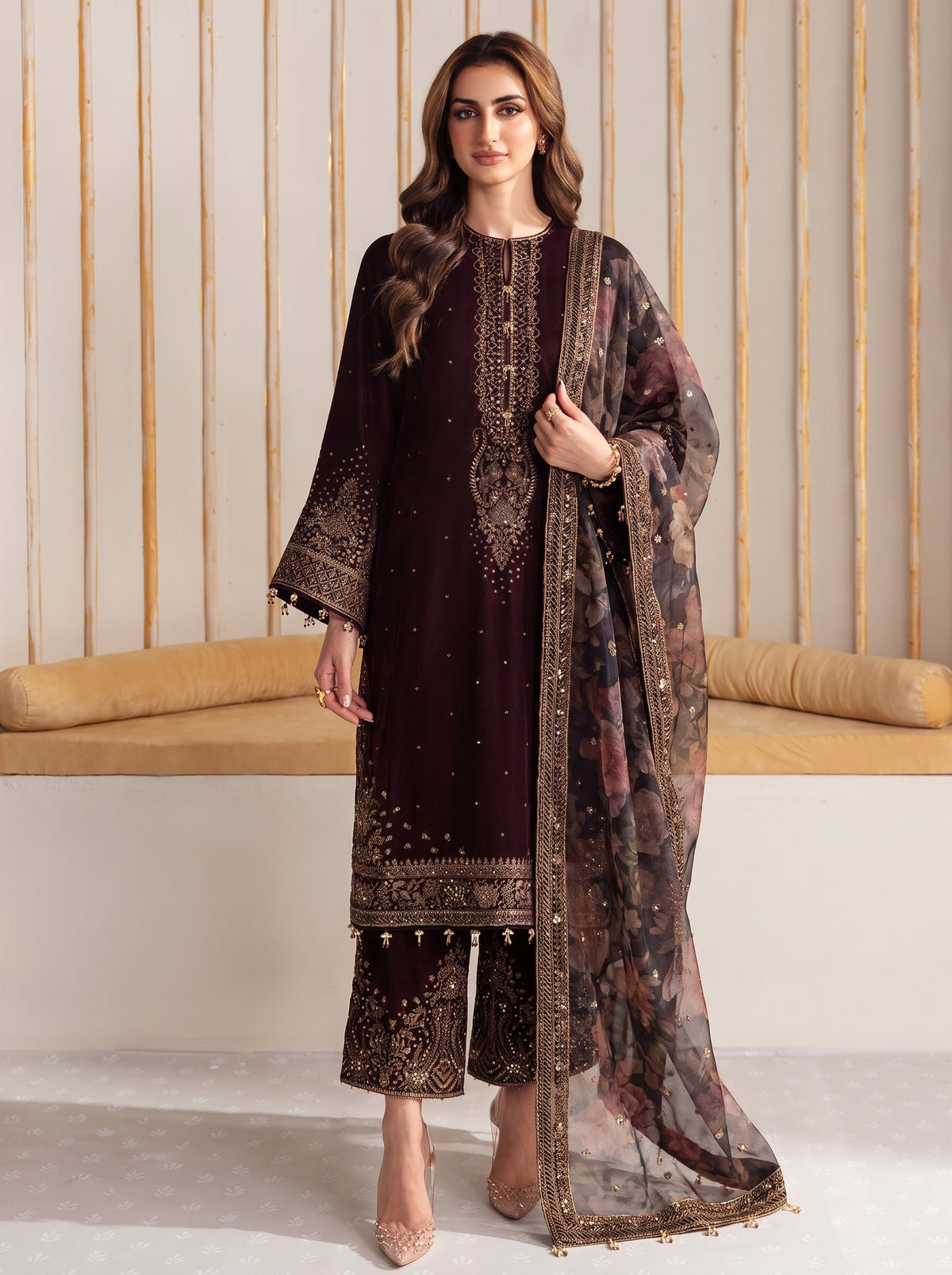 Poshak Villa Embroidered Micro Velvet 3 Piece D-2001