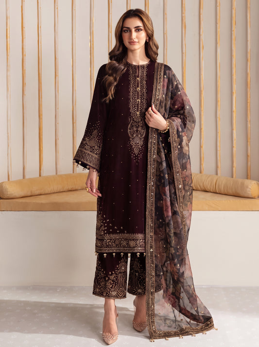 Poshak Villa Embroidered Micro Velvet 3 Piece D-2001