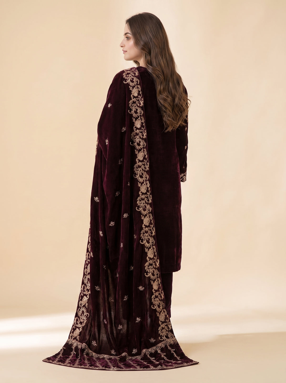 Poshak Villa Embroidered Micro Velvet 3 Piece D-2007