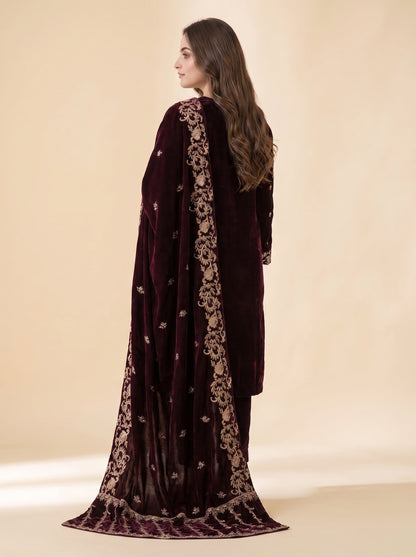 Poshak Villa Embroidered Micro Velvet 3 Piece D-2007