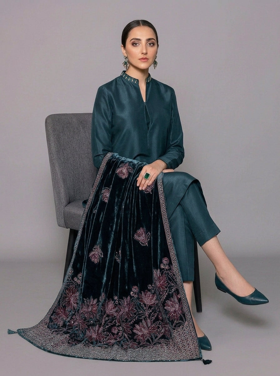 Poshak Villa Embroidered Micro Velvet 3 Piece D-2013