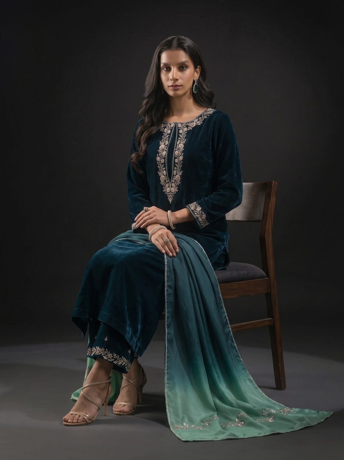 Poshak Villa Embroidered Micro Velvet 3 Piece D-2002