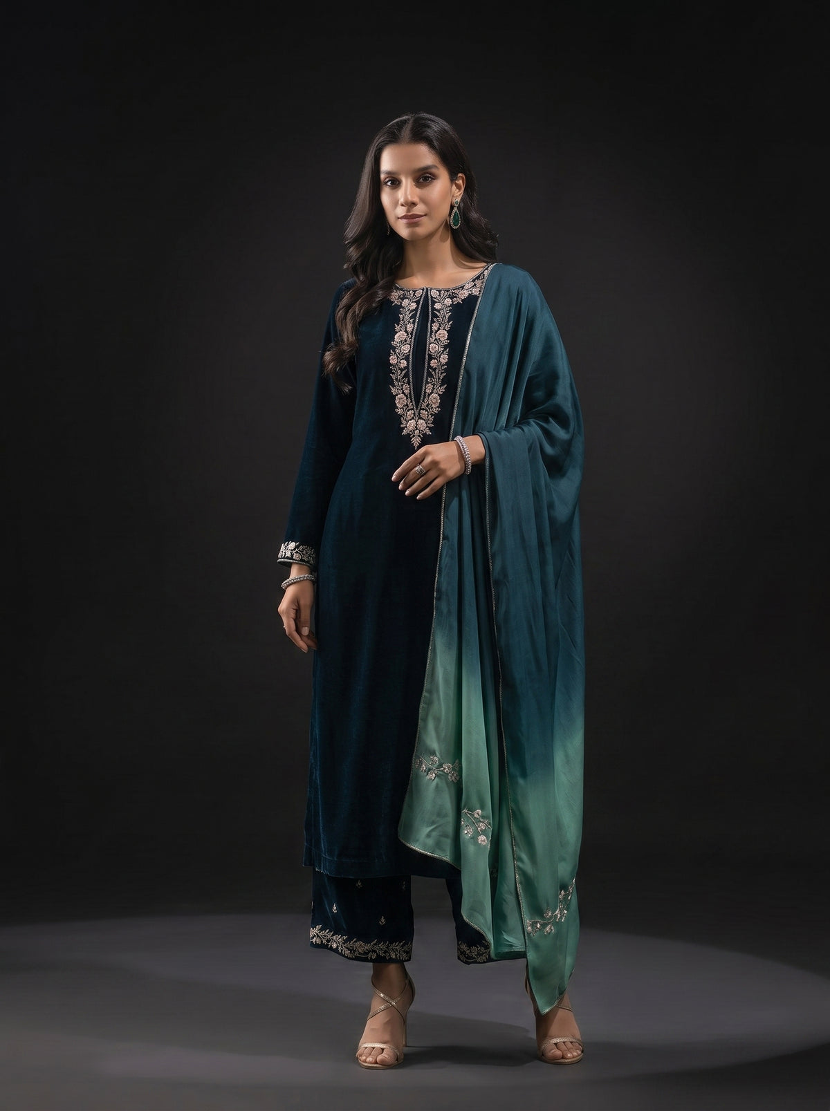 Poshak Villa Embroidered Micro Velvet 3 Piece D-2002