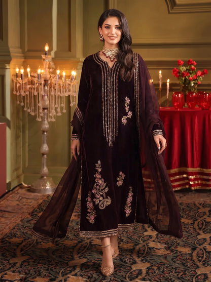 Poshak Villa Embroidered Micro Velvet 3 Piece D-2008