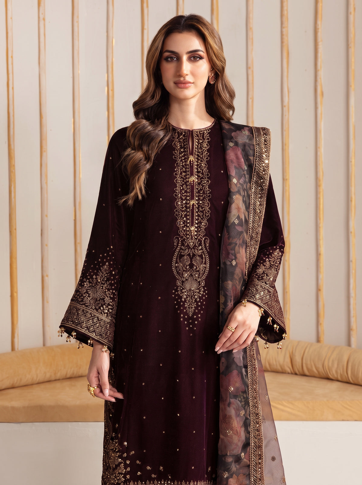 Poshak Villa Embroidered Micro Velvet 3 Piece D-2001