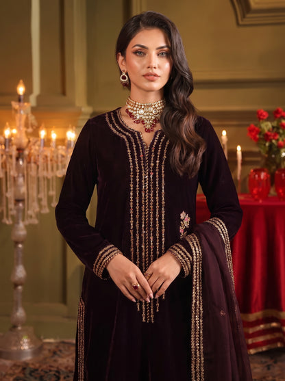 Poshak Villa Embroidered Micro Velvet 3 Piece D-2008