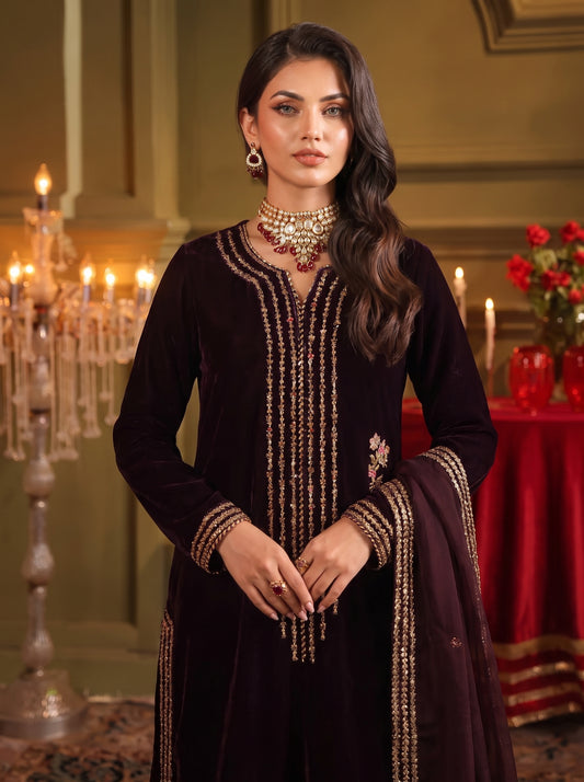 Poshak Villa Embroidered Micro Velvet 3 Piece D-2008