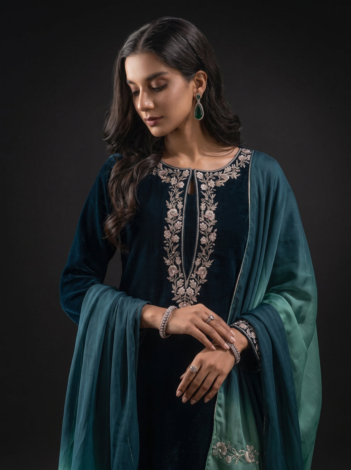 Poshak Villa Embroidered Micro Velvet 3 Piece D-2002