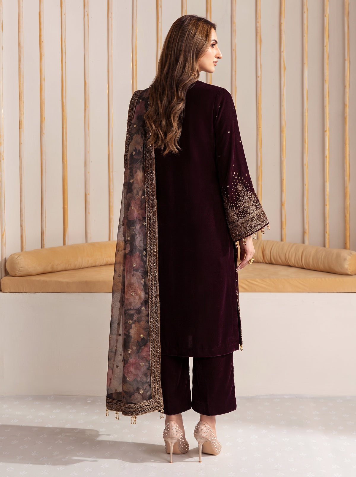 Poshak Villa Embroidered Micro Velvet 3 Piece D-2001