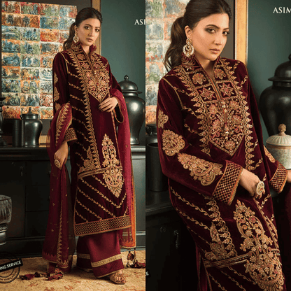 977- 3piece suit Embroidered Velvet