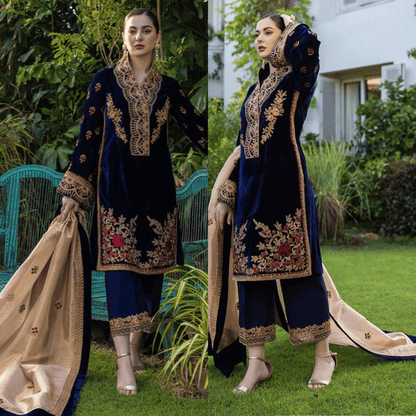 980-3 Piece Embroidered Velvet Dress