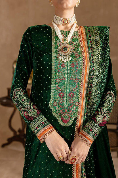 974 GREEN-3piece Embroidered Velvet Dress