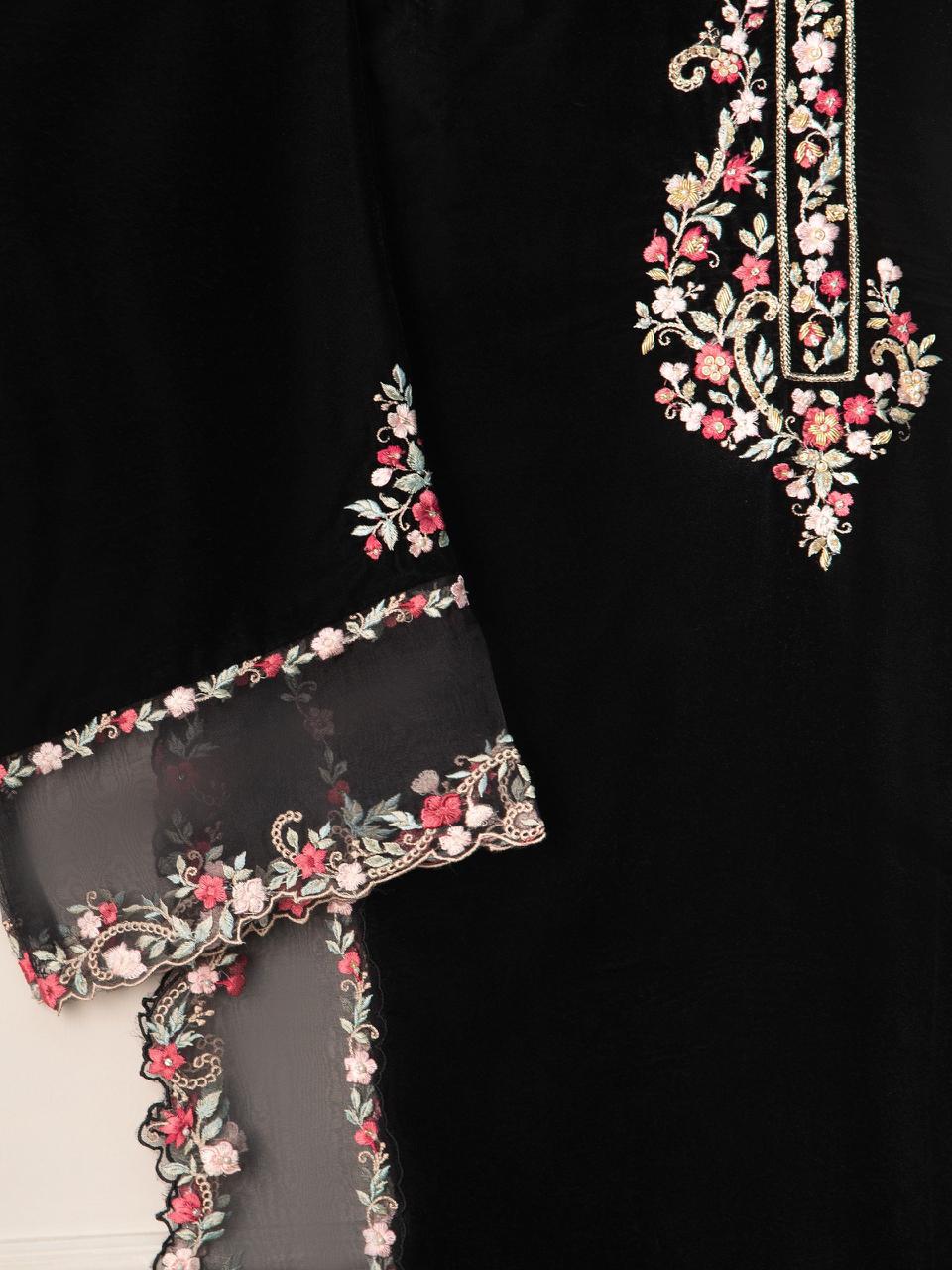Poshak Villa Embroidered Micro Velvet 3 Piece D-2015