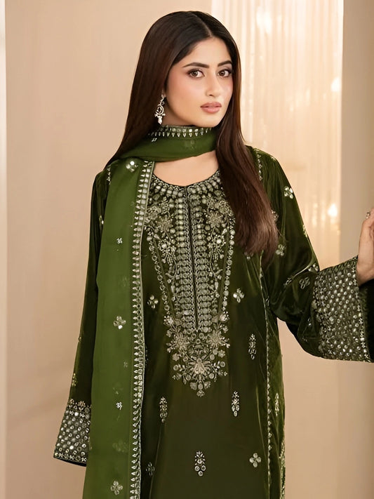 Poshak Villa Embroidered Micro Velvet 3 Piece D-2014