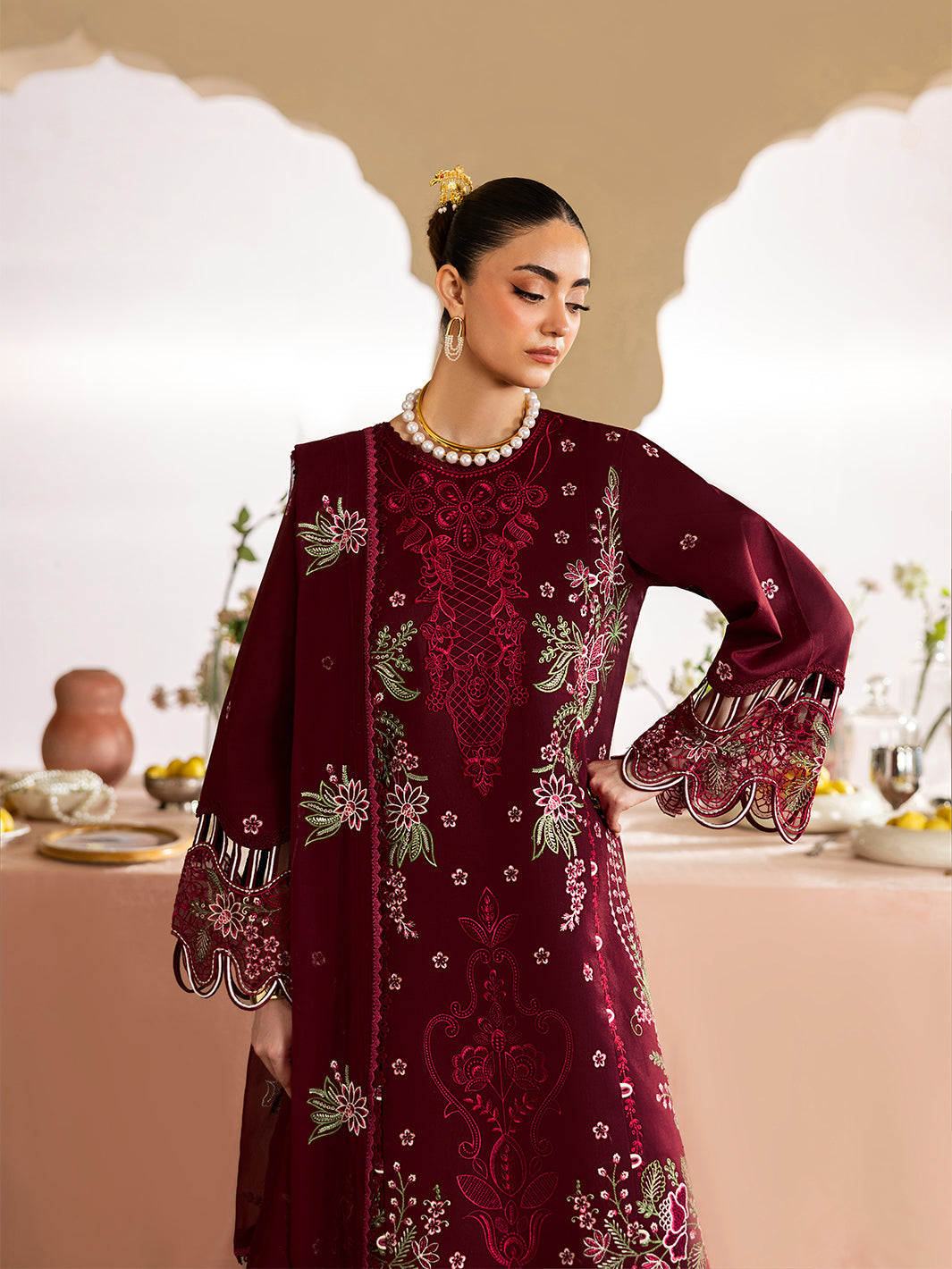 Poshak Villa 3 Piece Embroidered Dhanak | D-0409