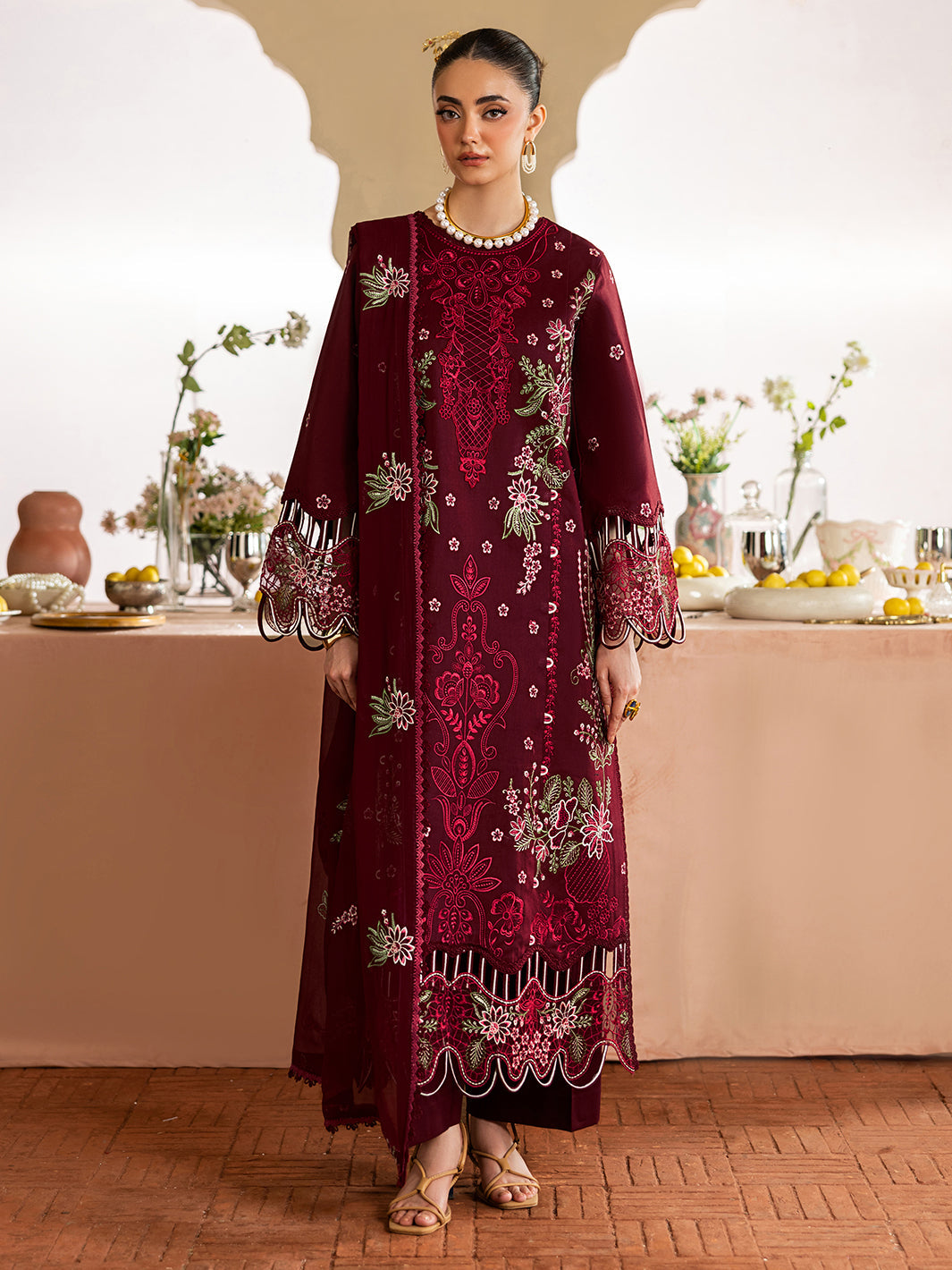 Poshak Villa 3 Piece Embroidered Dhanak | D-0409