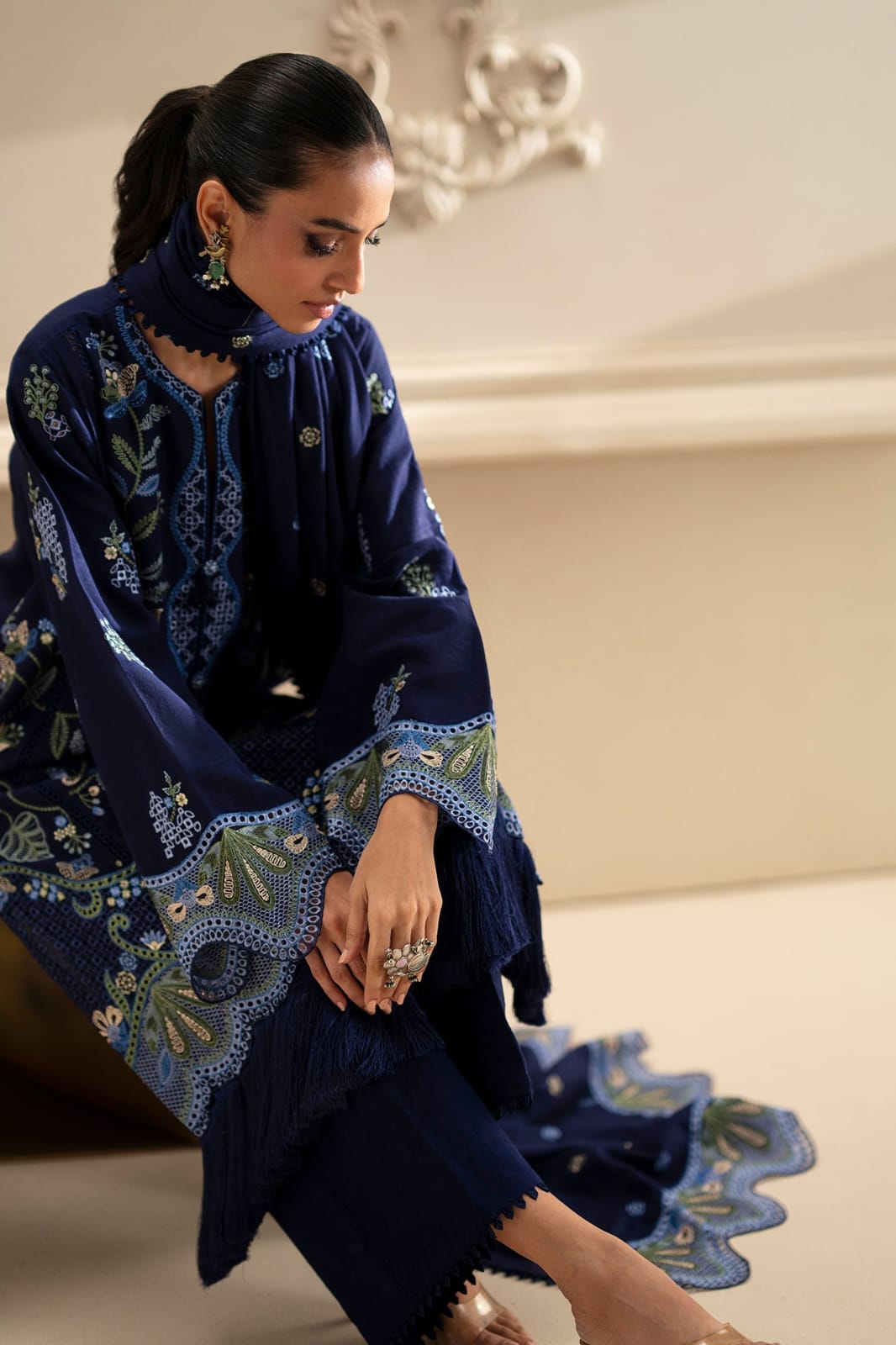 Poshak Villa 3 Piece Embroidered Dhanak | D-0414