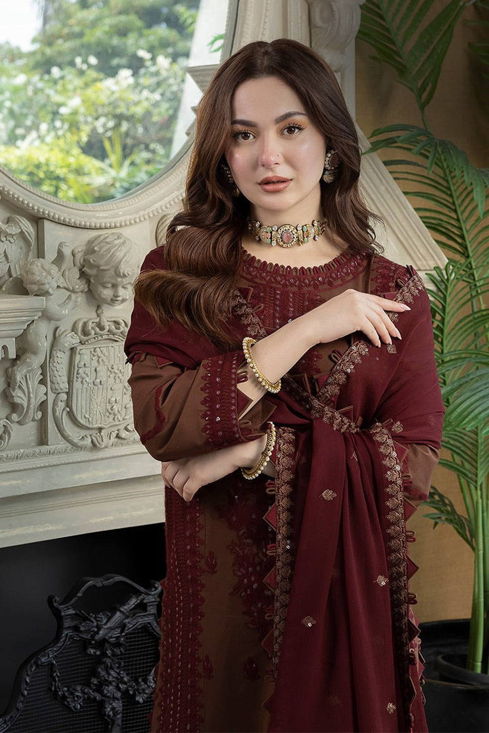 Poshak Villa 3 Piece Embroidered Dhanak | D-0405