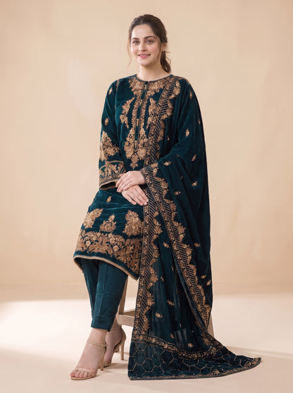 Poshak Villa Embroidered Micro Velvet 3 Piece D-2006