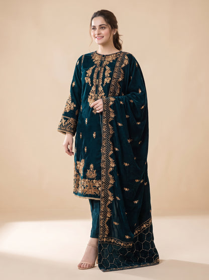 Poshak Villa Embroidered Micro Velvet 3 Piece D-2006