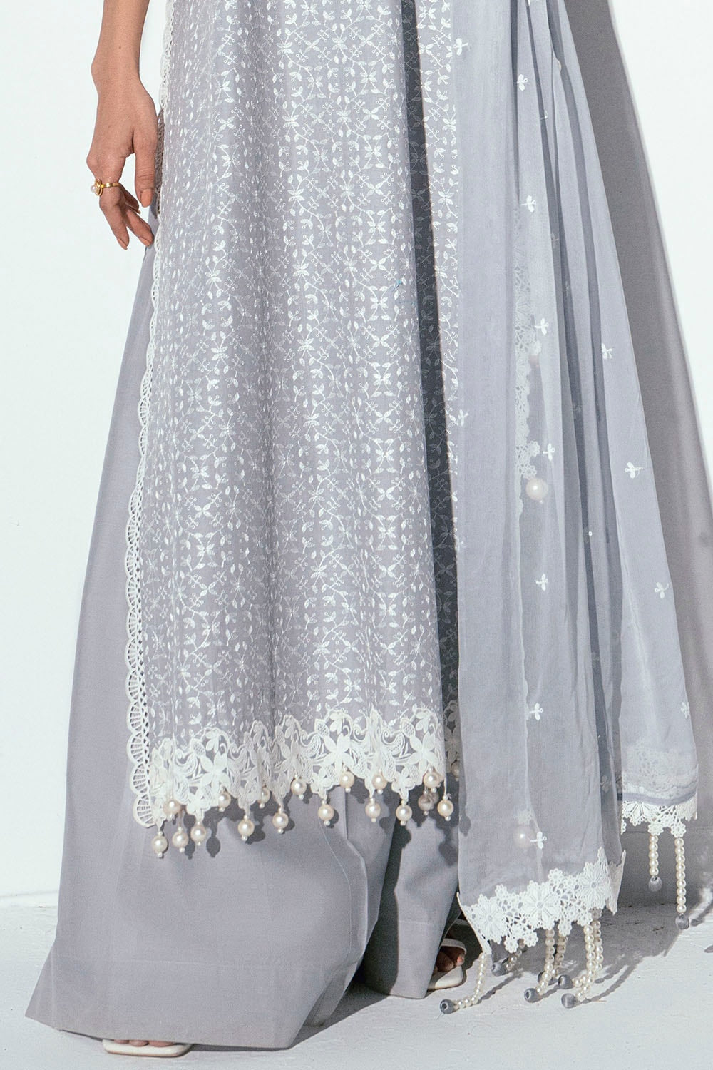 3 Piece Unstitched Schiffli Embroidered Lawn Suit with Embroidered Chiffon Dupatta PM-52048