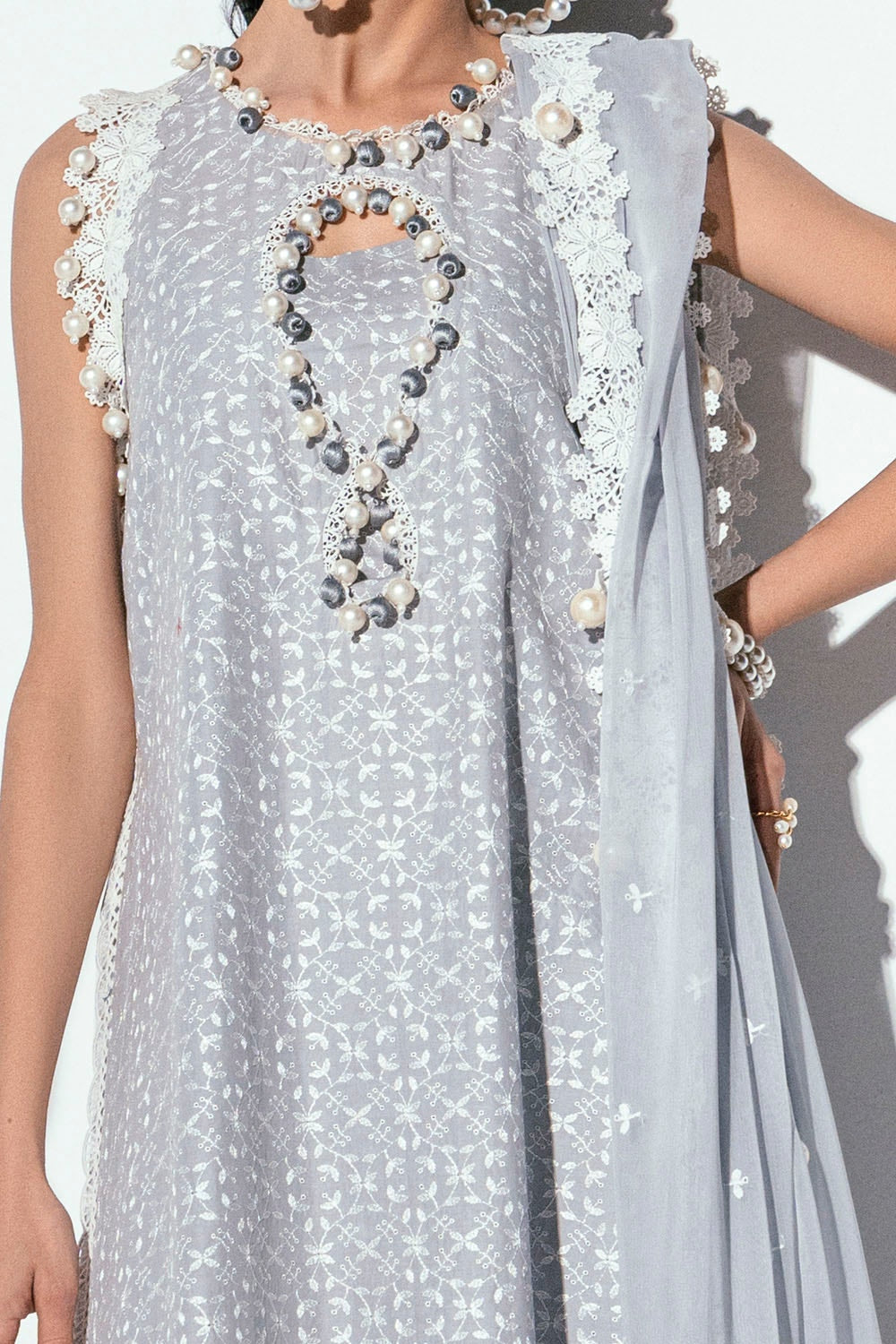 3 Piece Unstitched Schiffli Embroidered Lawn Suit with Embroidered Chiffon Dupatta PM-52048