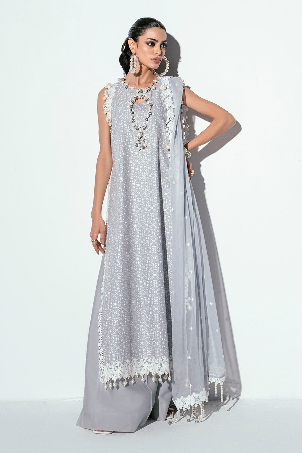 3 Piece Unstitched Schiffli Embroidered Lawn Suit with Embroidered Chiffon Dupatta PM-52048