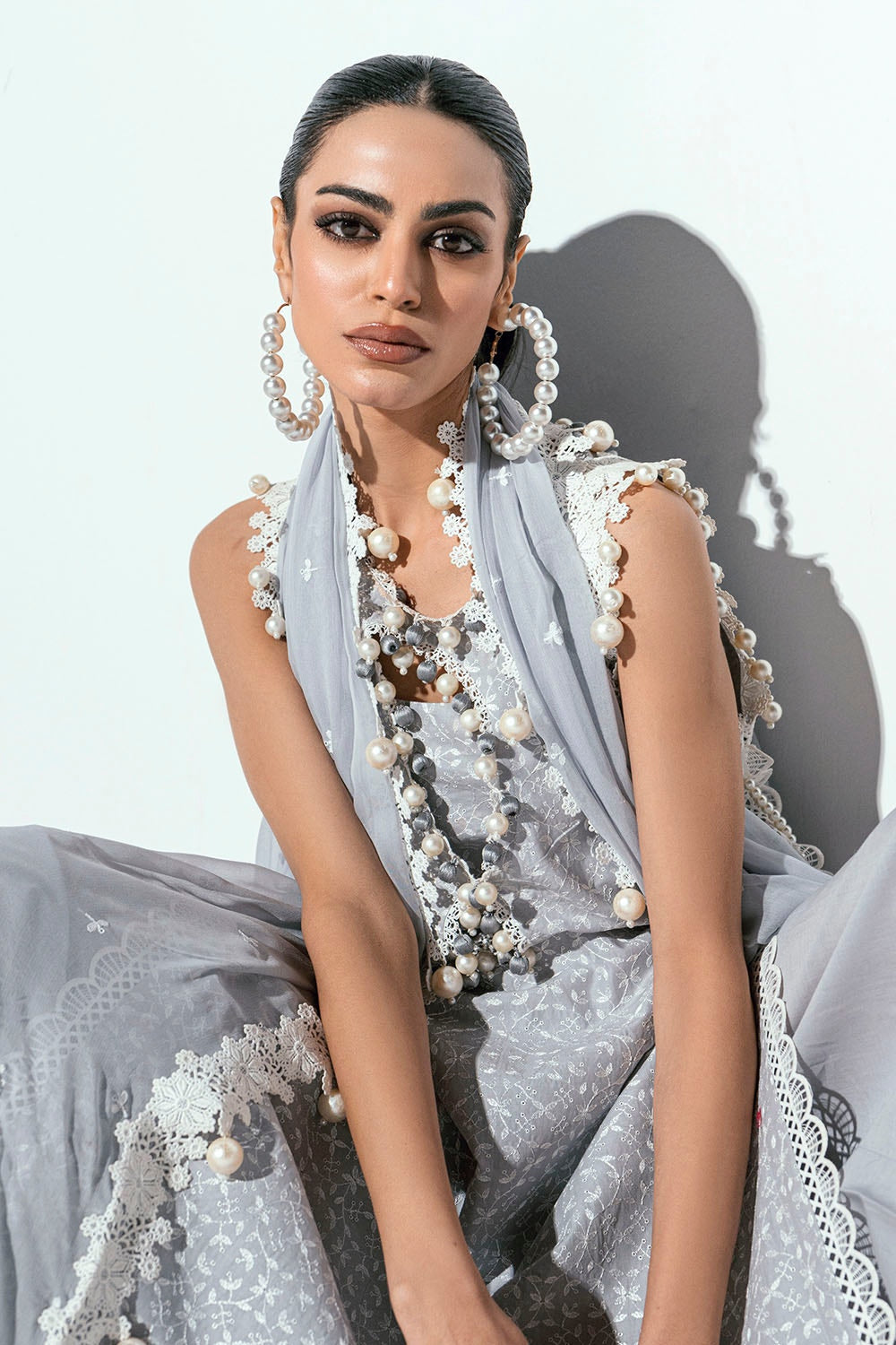 3 Piece Unstitched Schiffli Embroidered Lawn Suit with Embroidered Chiffon Dupatta PM-52048