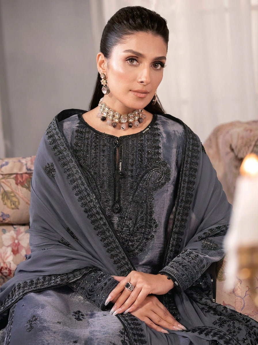 Poshak Villa Embroidered Micro Velvet 3 Piece D-2019