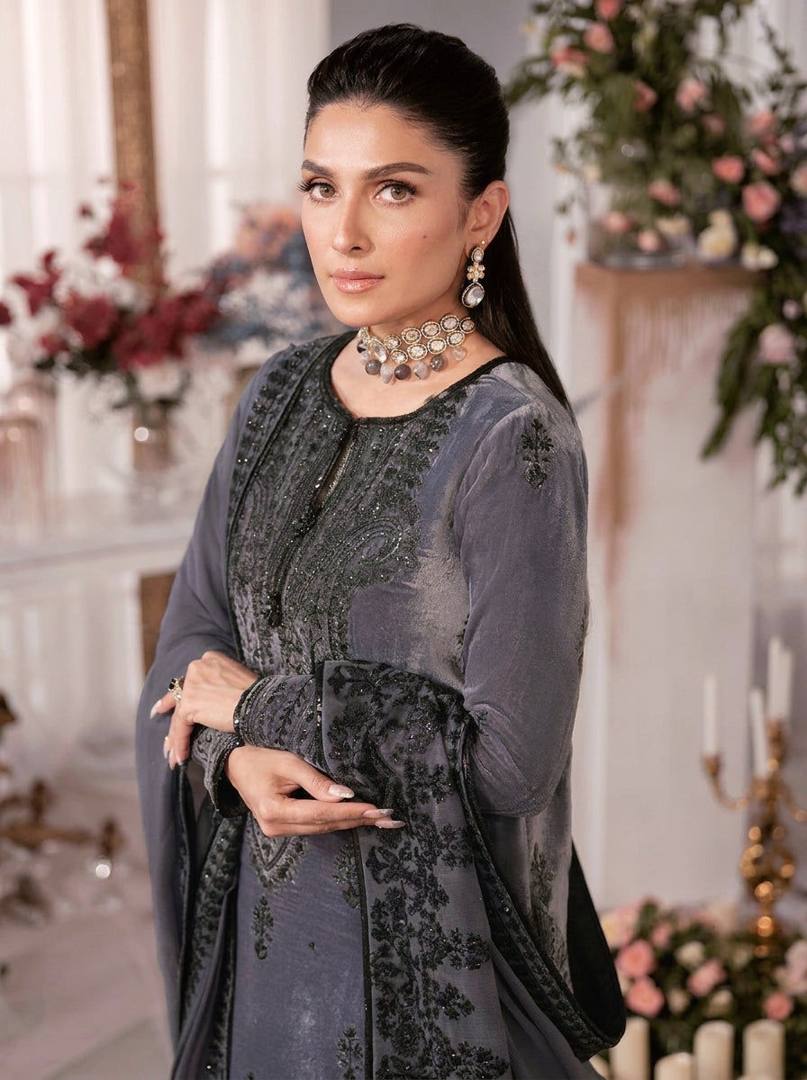 Poshak Villa Embroidered Micro Velvet 3 Piece D-2019