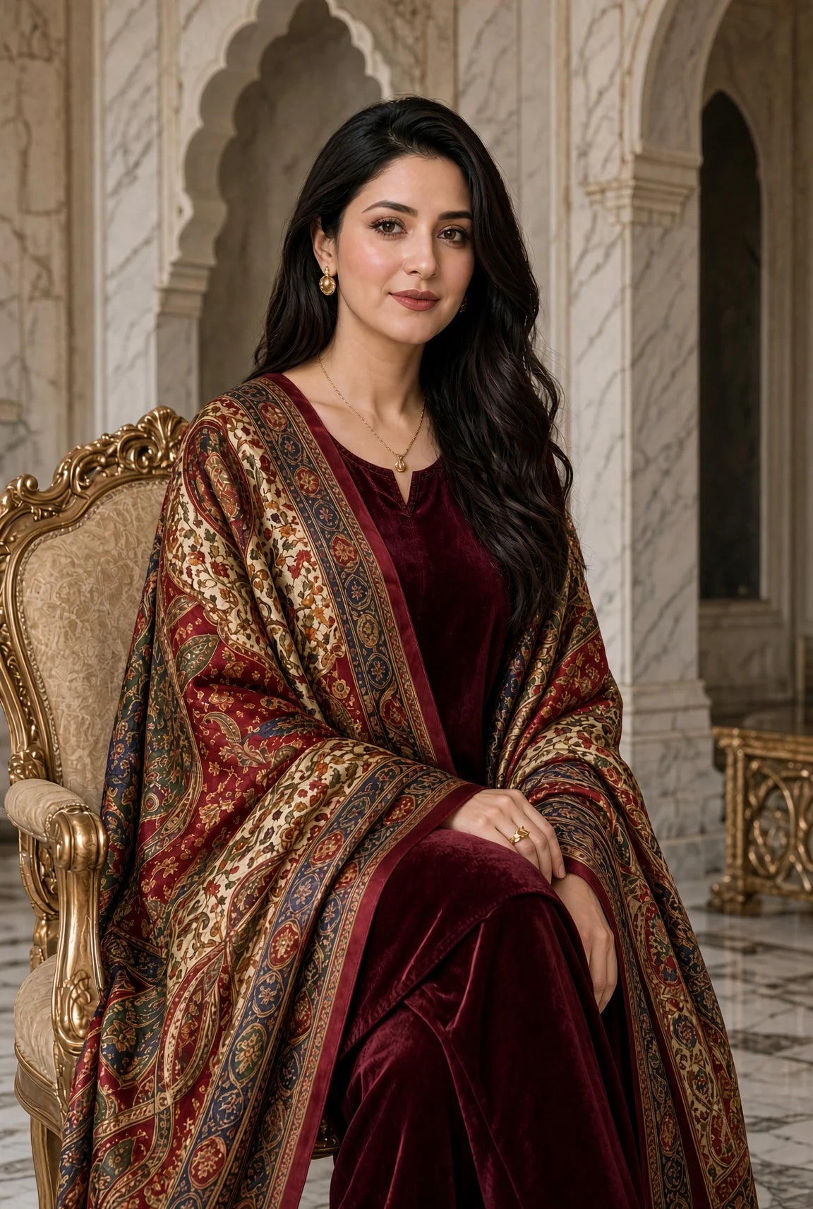 Poshak Villa Embroidered Micro Velvet 3 Piece D-2017