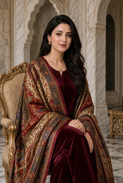 Poshak Villa Embroidered Micro Velvet 3 Piece D-2017
